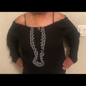 Black Blouse with White Detail